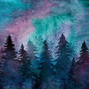 Peinture sur toile Paysage De Forêt De Nuit Aquarelle – Image 1