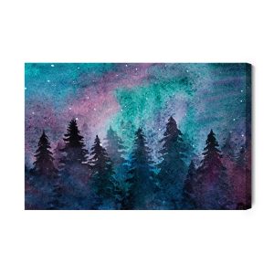 Peinture sur toile Paysage De Forêt De Nuit Aquarelle – Image 2
