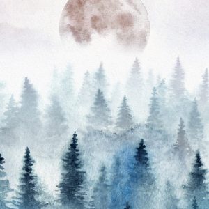 Peinture sur toile Lune Au-Dessus Des Arbres Brumeux – Image 1