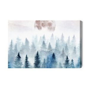 Peinture sur toile Lune Au-Dessus Des Arbres Brumeux – Image 2