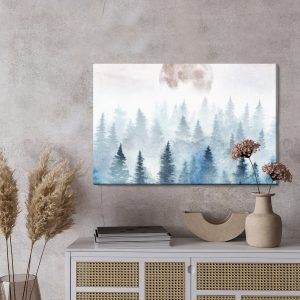 Peinture sur toile Lune Au-Dessus Des Arbres Brumeux – Image 3