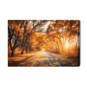 Peinture sur toile Route Dans La Forêt 3D D'automne – Image 2