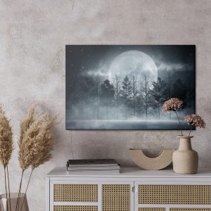 Peinture sur toile Pleine Lune Dans Une Forêt Brumeuse – Image 3