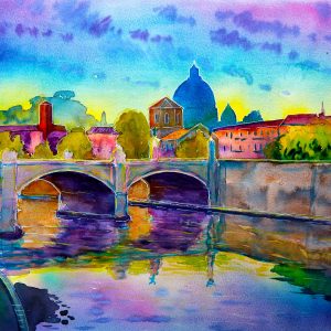 Peinture sur toile Panorama Du Vatican Peint À L'aquarelle – Image 1