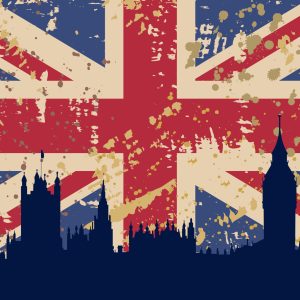 Peinture sur toile Drapeau Du Royaume-Uni Avec La Silhouette De Londres – Image 1