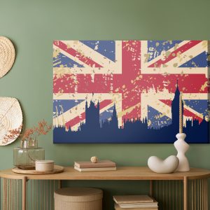 Peinture sur toile Drapeau Du Royaume-Uni Avec La Silhouette De Londres – Image 5