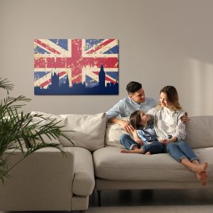 Peinture sur toile Drapeau Du Royaume-Uni Avec La Silhouette De Londres – Image 7