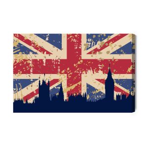 Peinture sur toile Drapeau Du Royaume-Uni Avec La Silhouette De Londres – Image 2