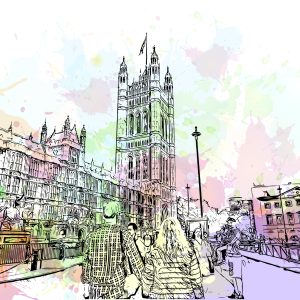 Peinture sur toile Le Palais De Westminster Peint À L'aquarelle – Image 1