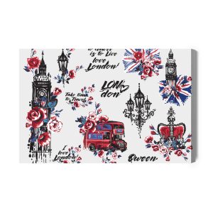 Peinture sur toile Symboles Et Fleurs De Londres – Image 2