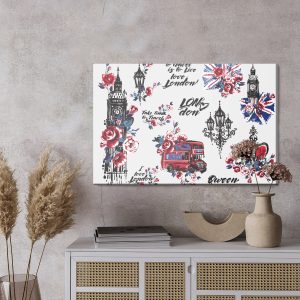 Peinture sur toile Symboles Et Fleurs De Londres – Image 3
