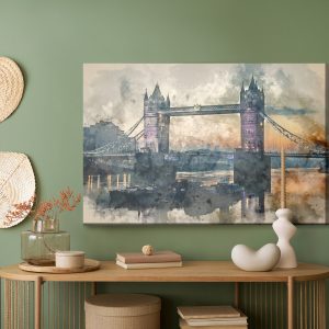Peinture sur toile La Vue Du Tower Bridge Peinte À L'aquarelle – Image 5