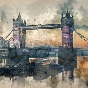Peinture sur toile La Vue Du Tower Bridge Peinte À L'aquarelle – Image 1