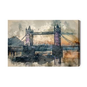 Peinture sur toile La Vue Du Tower Bridge Peinte À L'aquarelle – Image 2