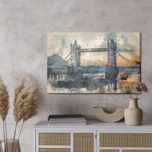 Peinture sur toile La Vue Du Tower Bridge Peinte À L'aquarelle – Image 3