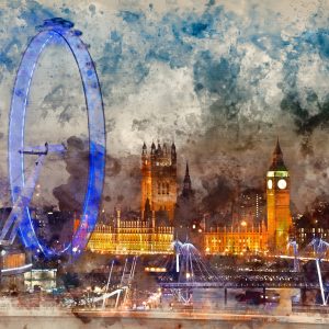 Peinture sur toile Panorama De Londres Peint À L'aquarelle – Image 1