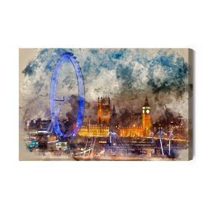 Peinture sur toile Panorama De Londres Peint À L'aquarelle – Image 2