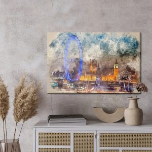 Peinture sur toile Panorama De Londres Peint À L'aquarelle – Image 3