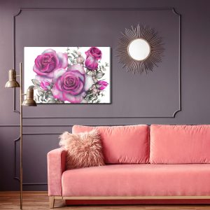 Peinture sur toile Roses Et Feuilles Aquarelles – Image 4