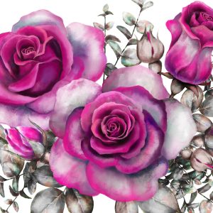 Peinture sur toile Roses Et Feuilles Aquarelles – Image 1