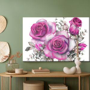 Peinture sur toile Roses Et Feuilles Aquarelles – Image 5
