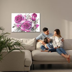Peinture sur toile Roses Et Feuilles Aquarelles – Image 7