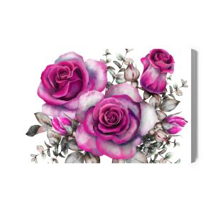 Peinture sur toile Roses Et Feuilles Aquarelles – Image 2