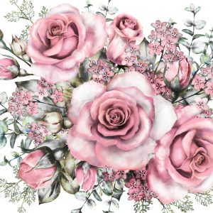 Peinture sur toile Fleurs Et Boutons De Rose Peints À L'aquarelle – Image 1