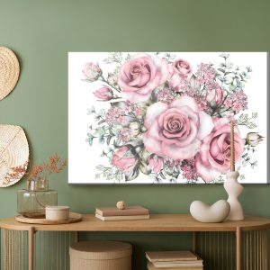 Peinture sur toile Fleurs Et Boutons De Rose Peints À L'aquarelle – Image 5