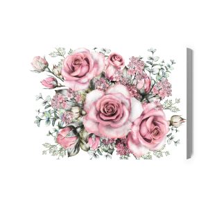 Peinture sur toile Fleurs Et Boutons De Rose Peints À L'aquarelle – Image 2