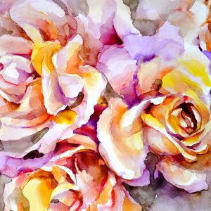 Peinture sur toile Fleurs Roses Colorées Peintes À L'aquarelle – Image 1