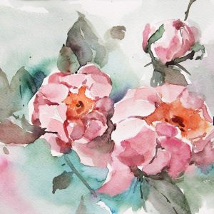 Peinture sur toile Roses Pastel Et Feuilles Peintes À L'aquarelle – Image 1
