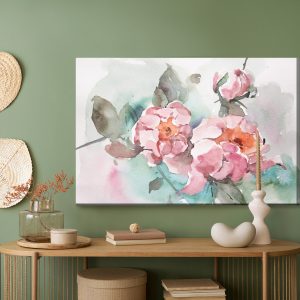 Peinture sur toile Roses Pastel Et Feuilles Peintes À L'aquarelle – Image 5