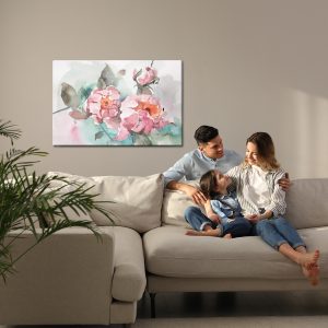 Peinture sur toile Roses Pastel Et Feuilles Peintes À L'aquarelle – Image 7