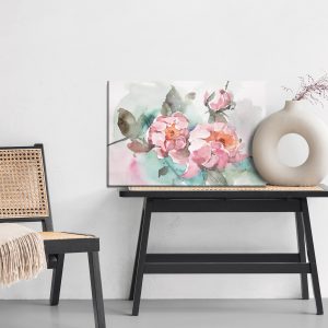 Peinture sur toile Roses Pastel Et Feuilles Peintes À L'aquarelle – Image 6