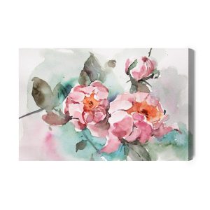 Peinture sur toile Roses Pastel Et Feuilles Peintes À L'aquarelle – Image 2