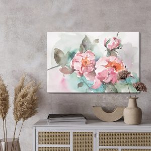 Peinture sur toile Roses Pastel Et Feuilles Peintes À L'aquarelle – Image 3