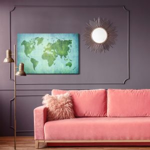 Peinture sur toile Carte Du Monde Vert-Bleu – Image 4