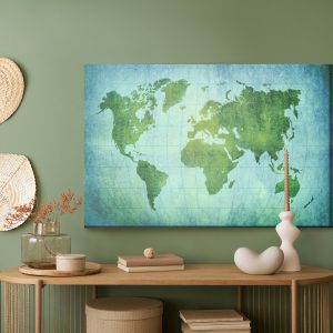 Peinture sur toile Carte Du Monde Vert-Bleu – Image 5