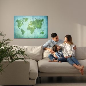 Peinture sur toile Carte Du Monde Vert-Bleu – Image 7