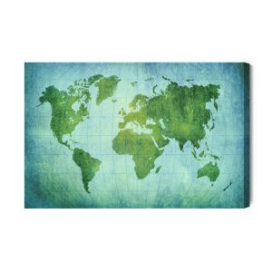 Peinture sur toile Carte Du Monde Vert-Bleu – Image 2