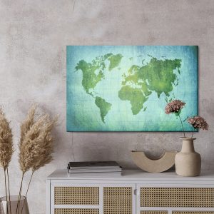 Peinture sur toile Carte Du Monde Vert-Bleu – Image 3