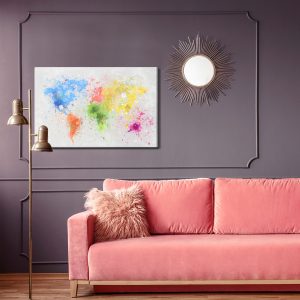 Peinture sur toile Carte Du Monde Colorée Peinte À L'aquarelle – Image 4