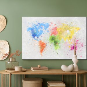 Peinture sur toile Carte Du Monde Colorée Peinte À L'aquarelle – Image 5