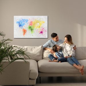 Peinture sur toile Carte Du Monde Colorée Peinte À L'aquarelle – Image 7