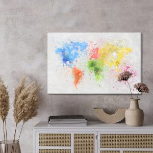 Peinture sur toile Carte Du Monde Colorée Peinte À L'aquarelle – Image 3