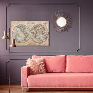 Peinture sur toile Carte Du Vieux Monde Dans Un Style Rétro – Image 4