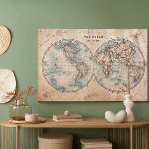 Peinture sur toile Carte Du Vieux Monde Dans Un Style Rétro – Image 5