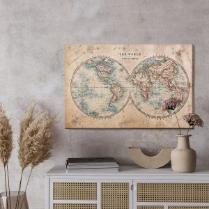 Peinture sur toile Carte Du Vieux Monde Dans Un Style Rétro – Image 3