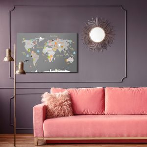 Peinture sur toile Carte Du Monde Avec Des Animaux – Image 4